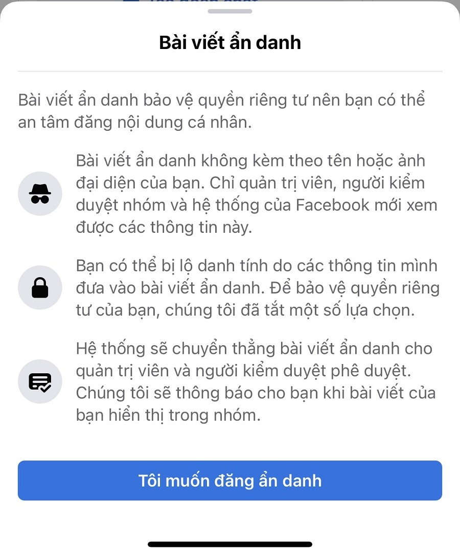 Cách đăng bài ẩn danh trên nhóm Facebook trên Iphone